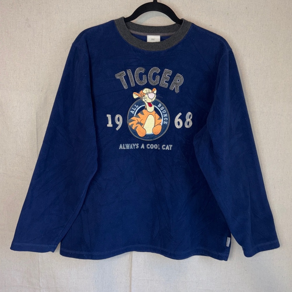 Vintage Disney Store Tigger Embroidered Fleece‎ Sweatshirt Blue Pullover Sz SM